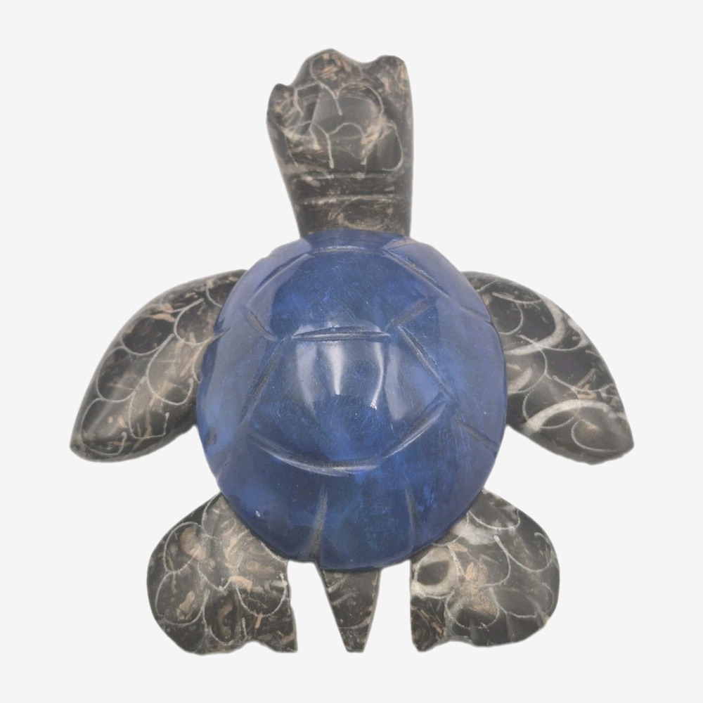 Handcarved Marble Sea Turtle Blue Gray 4" Long